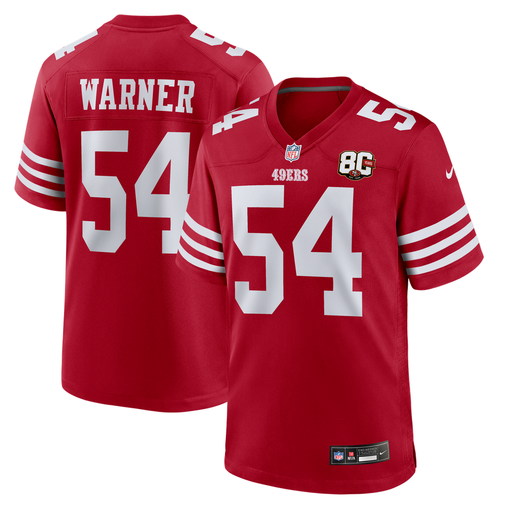 San Francisco 49ers Fred Warner Nike 80th Anniversary Game Jersey - Scarlet