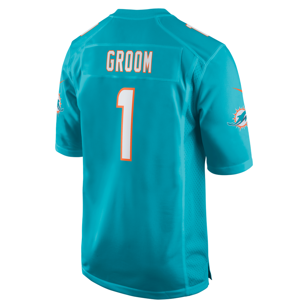 Miami Dolphins Number 1 Groom Nike Game Jersey - Aqua