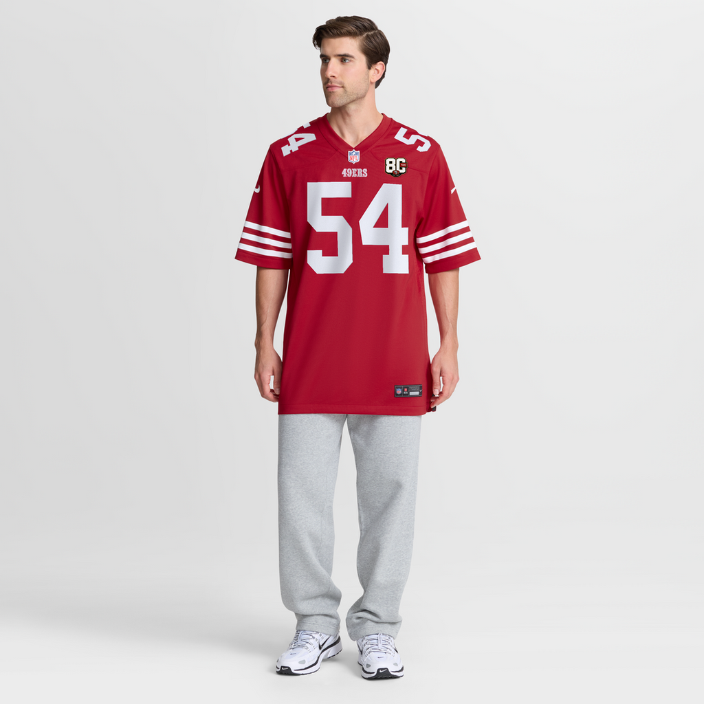 San Francisco 49ers Fred Warner Nike 80th Anniversary Game Jersey - Scarlet