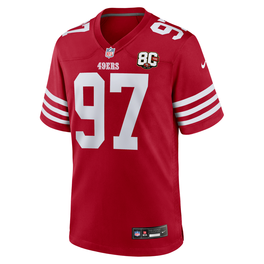 San Francisco 49ers Nick Bosa Nike 80th Anniversary Game Jersey - Scarlet