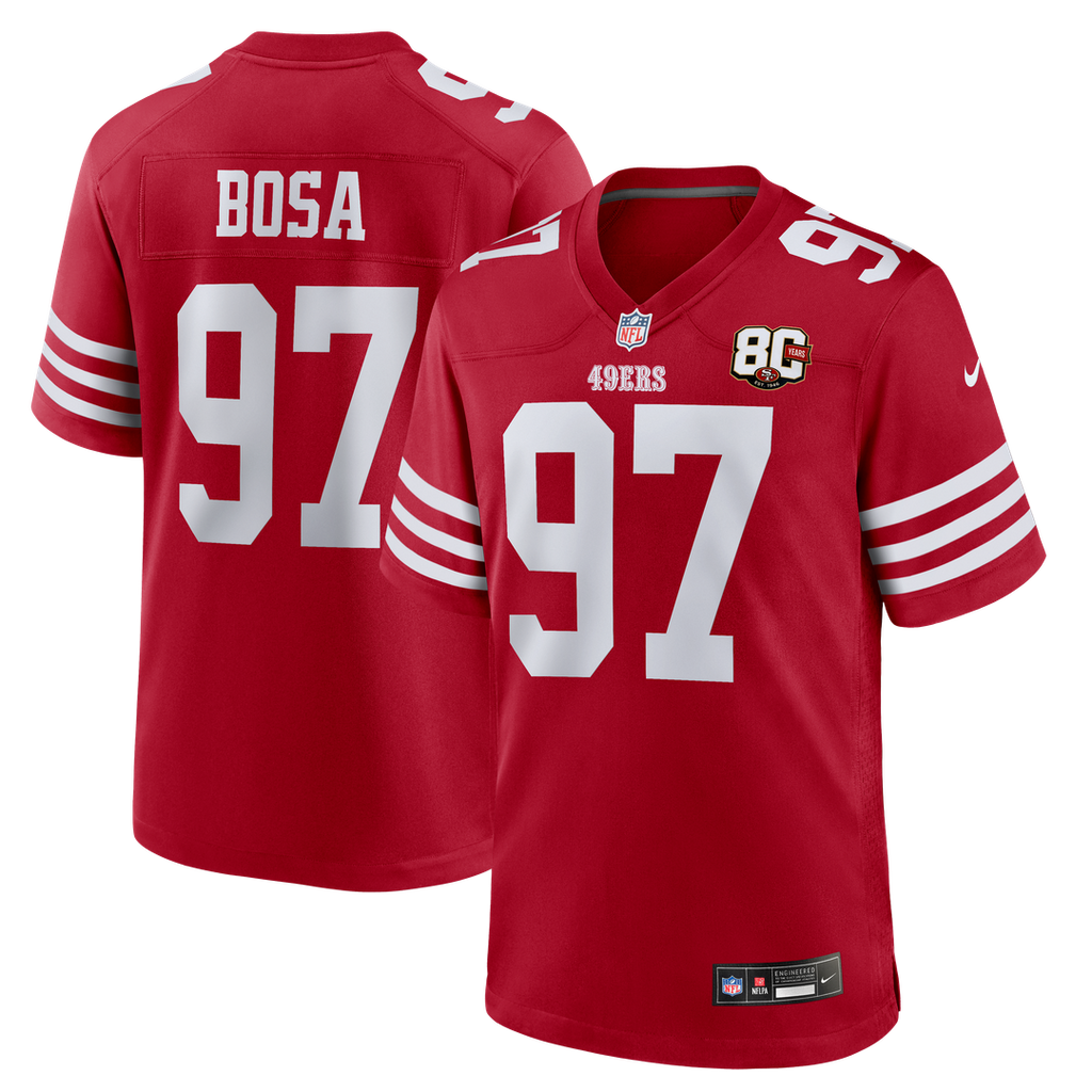 San Francisco 49ers Nick Bosa Nike 80th Anniversary Game Jersey - Scarlet