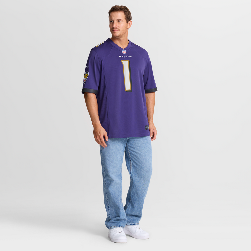 Baltimore Ravens Number 1 Dad Nike Game Jersey - Purple