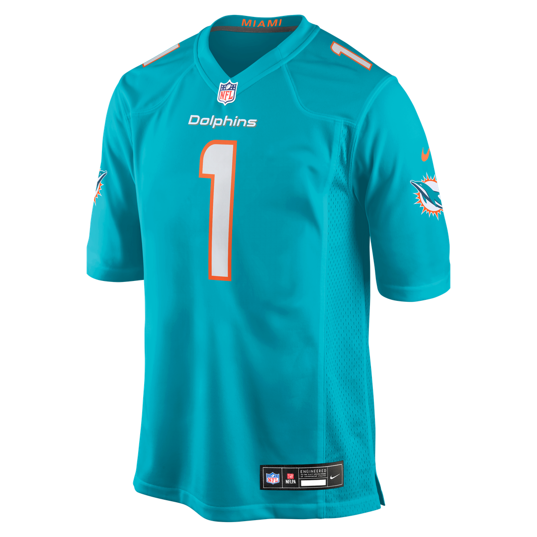 Miami Dolphins Number 1 Groom Nike Game Jersey - Aqua