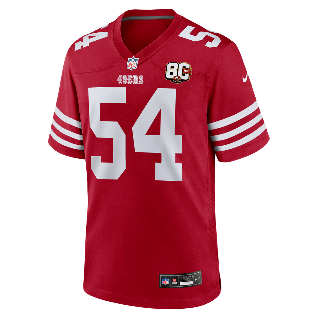 San Francisco 49ers Fred Warner Nike 80th Anniversary Game Jersey - Scarlet