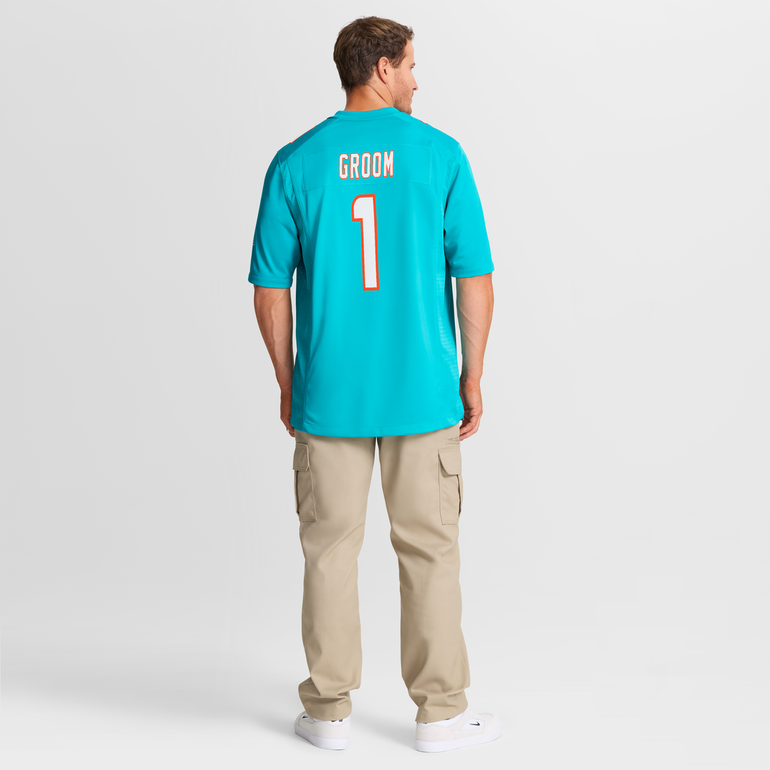 Miami Dolphins Number 1 Groom Nike Game Jersey - Aqua