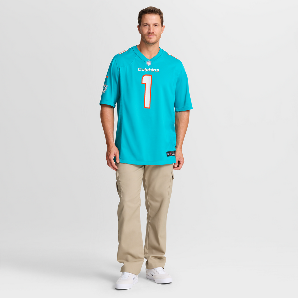 Miami Dolphins Number 1 Groom Nike Game Jersey - Aqua